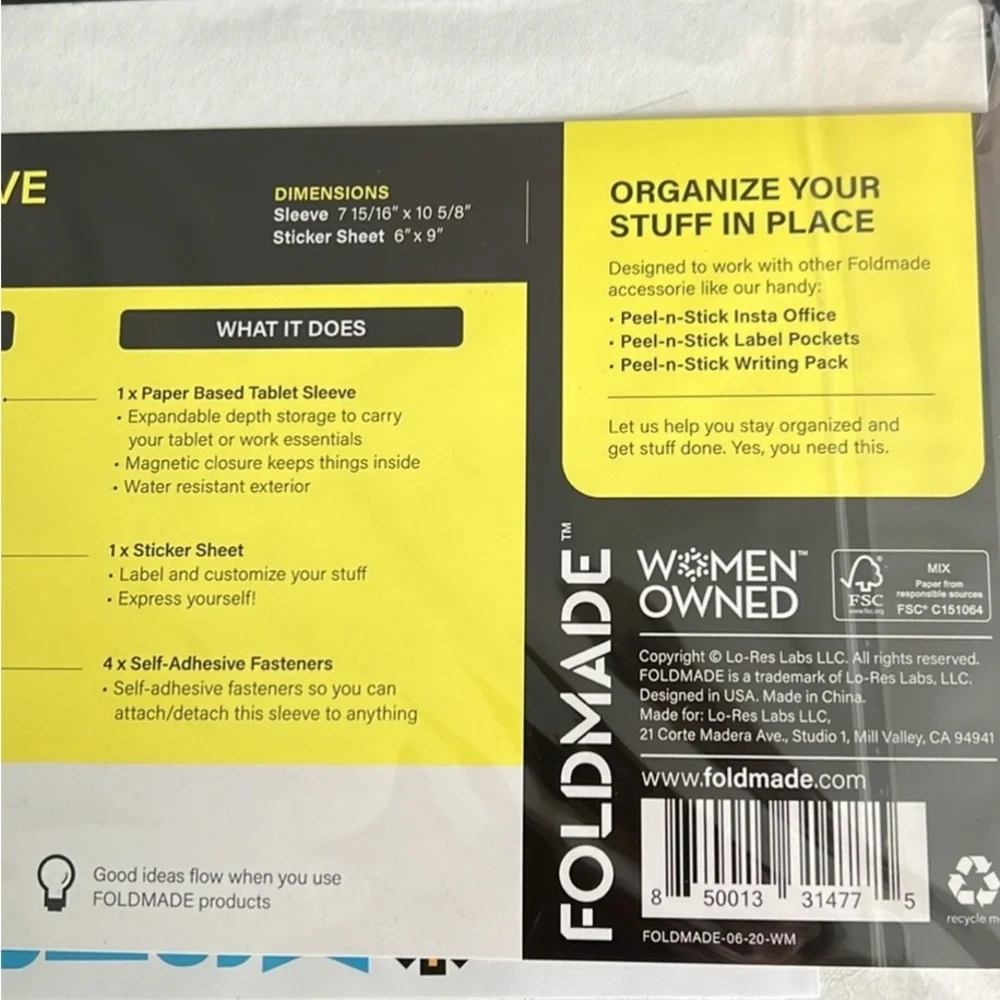 FOLDMADE Tablet Sleeve in White Universal Up To 10” NWT 3 for $20